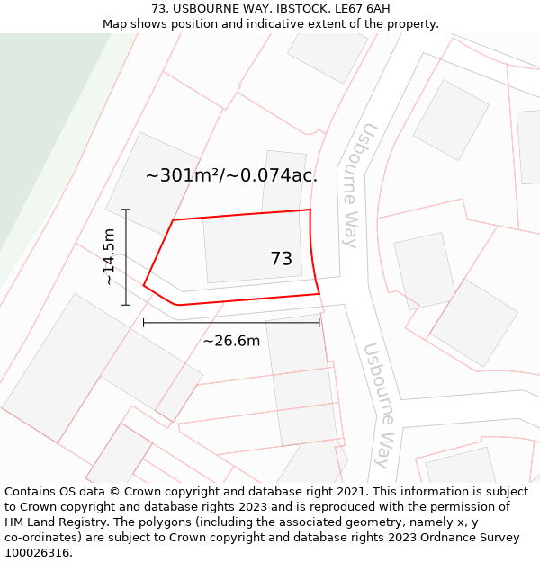 73, USBOURNE WAY, IBSTOCK, LE67 6AH: Plot and title map