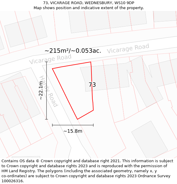 73, VICARAGE ROAD, WEDNESBURY, WS10 9DP: Plot and title map