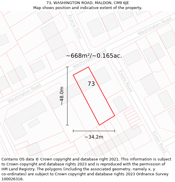 73, WASHINGTON ROAD, MALDON, CM9 6JE: Plot and title map