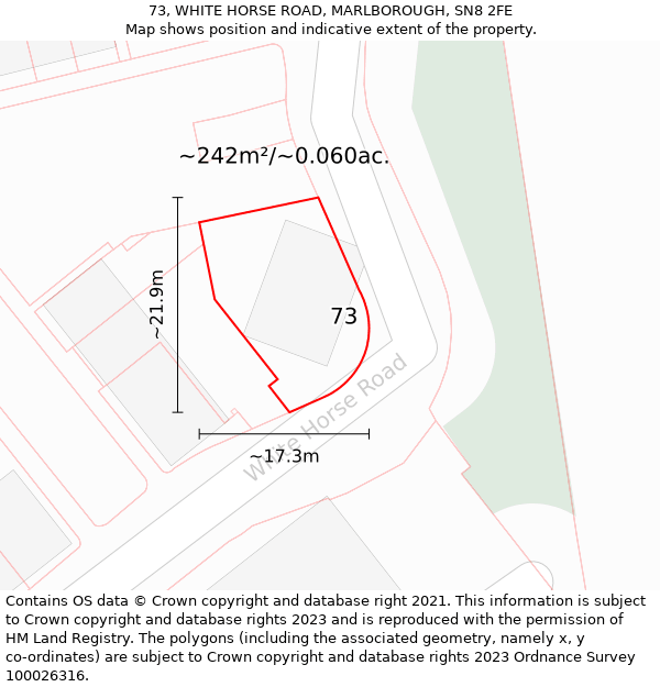 73, WHITE HORSE ROAD, MARLBOROUGH, SN8 2FE: Plot and title map