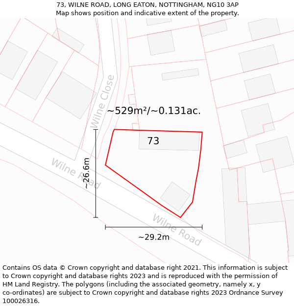 73, WILNE ROAD, LONG EATON, NOTTINGHAM, NG10 3AP: Plot and title map