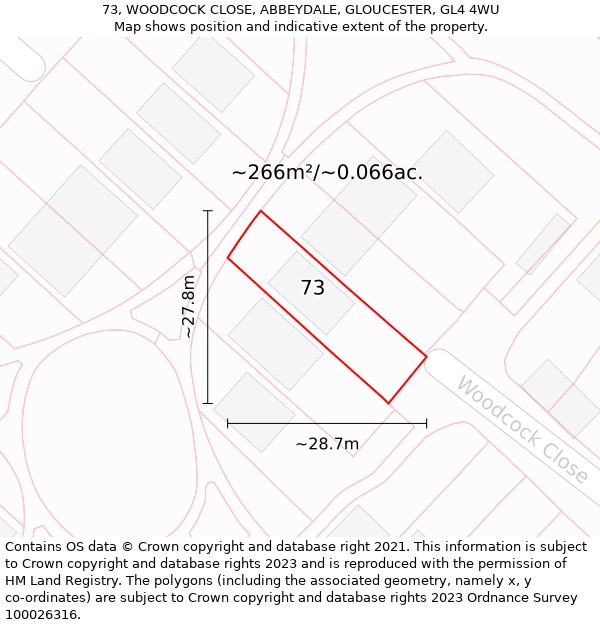73, WOODCOCK CLOSE, ABBEYDALE, GLOUCESTER, GL4 4WU: Plot and title map