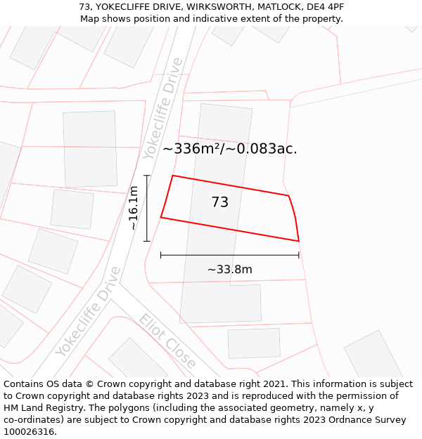 73, YOKECLIFFE DRIVE, WIRKSWORTH, MATLOCK, DE4 4PF: Plot and title map