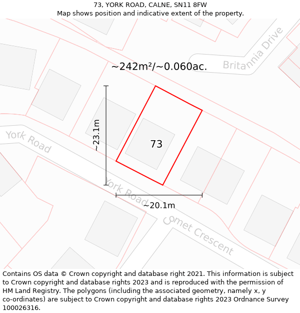 73, YORK ROAD, CALNE, SN11 8FW: Plot and title map