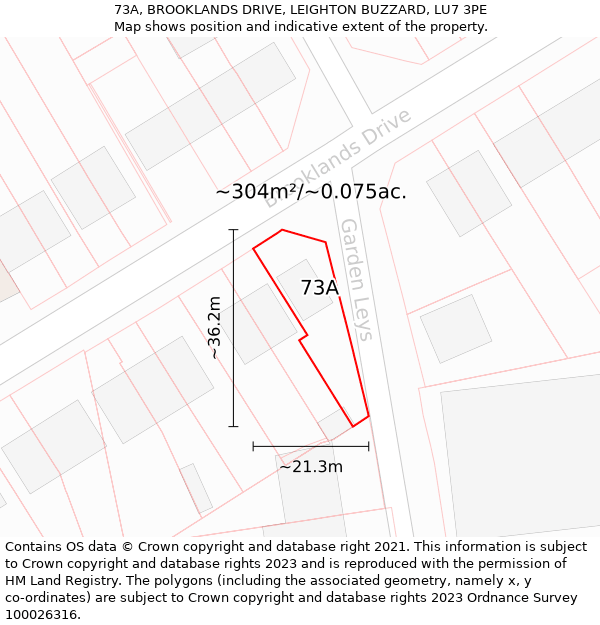 73A, BROOKLANDS DRIVE, LEIGHTON BUZZARD, LU7 3PE: Plot and title map