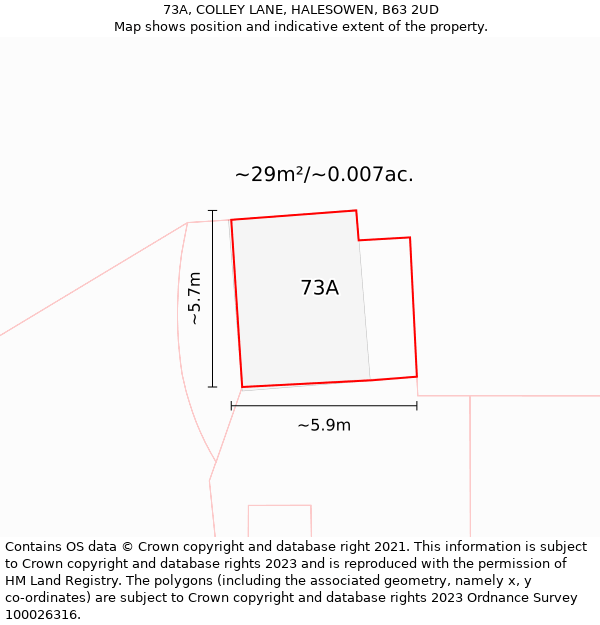 73A, COLLEY LANE, HALESOWEN, B63 2UD: Plot and title map