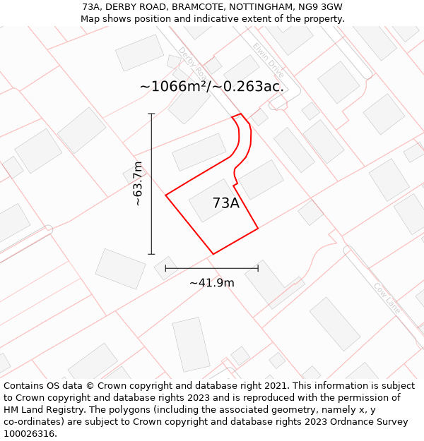 73A, DERBY ROAD, BRAMCOTE, NOTTINGHAM, NG9 3GW: Plot and title map