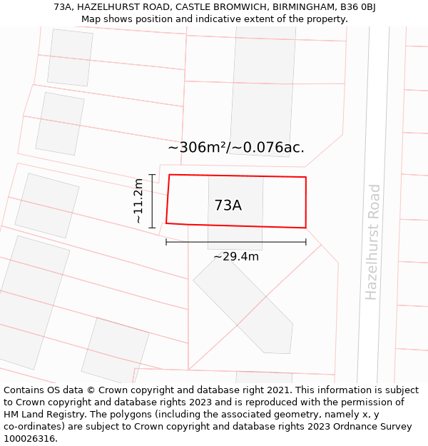 73A, HAZELHURST ROAD, CASTLE BROMWICH, BIRMINGHAM, B36 0BJ: Plot and title map