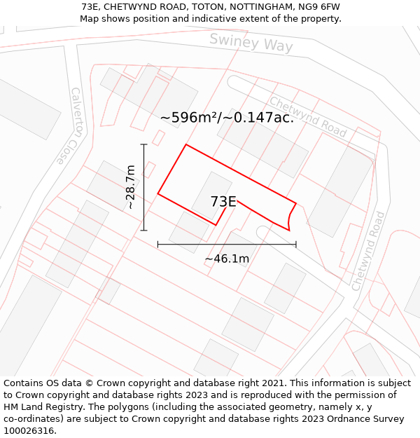 73E, CHETWYND ROAD, TOTON, NOTTINGHAM, NG9 6FW: Plot and title map