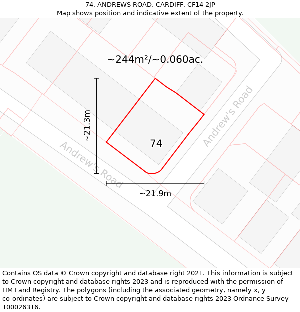 74, ANDREWS ROAD, CARDIFF, CF14 2JP: Plot and title map