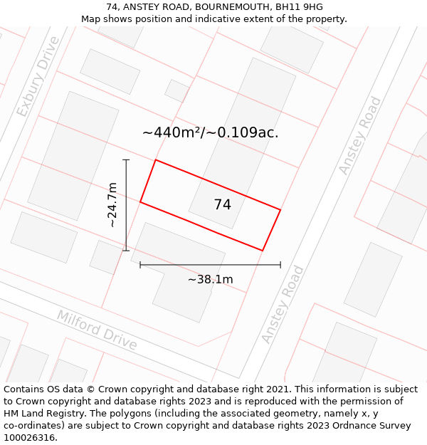 74, ANSTEY ROAD, BOURNEMOUTH, BH11 9HG: Plot and title map