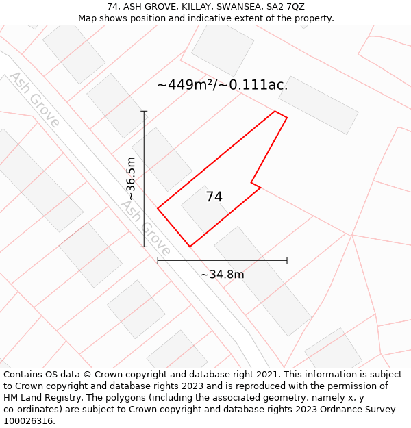 74, ASH GROVE, KILLAY, SWANSEA, SA2 7QZ: Plot and title map