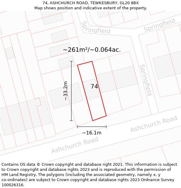 74, ASHCHURCH ROAD, TEWKESBURY, GL20 8BX: Plot and title map