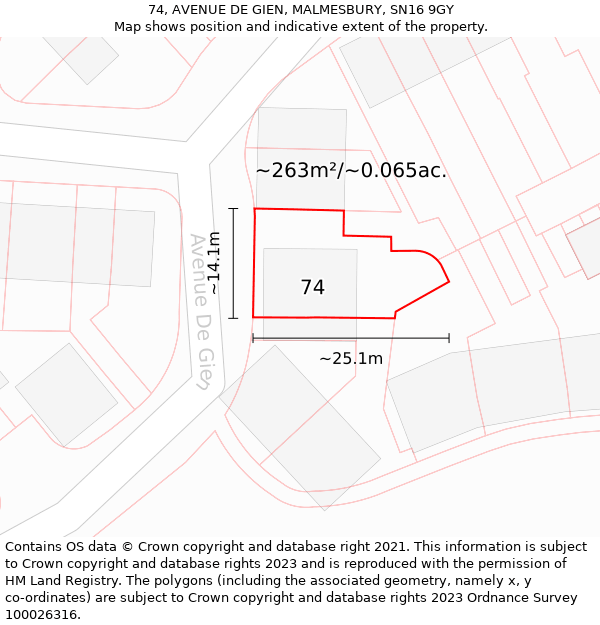 74, AVENUE DE GIEN, MALMESBURY, SN16 9GY: Plot and title map