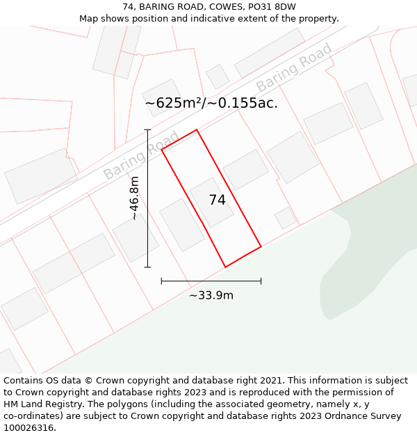 74, BARING ROAD, COWES, PO31 8DW: Plot and title map