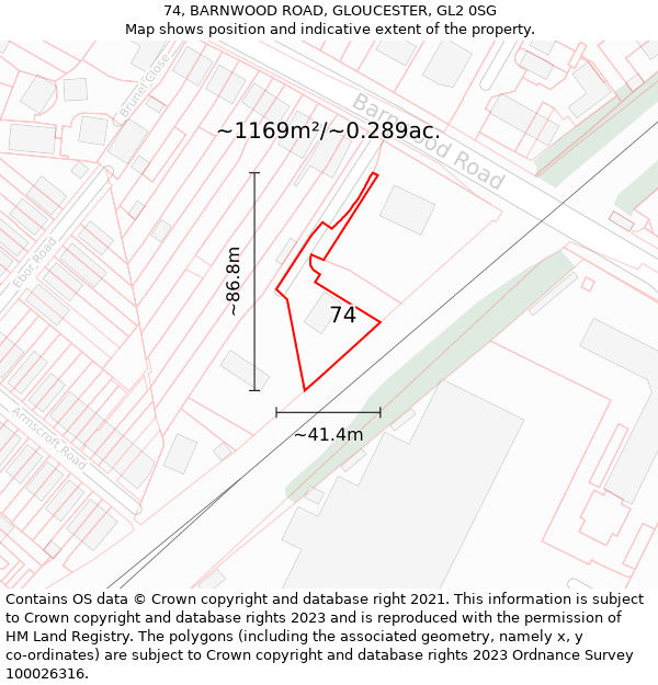 74, BARNWOOD ROAD, GLOUCESTER, GL2 0SG: Plot and title map