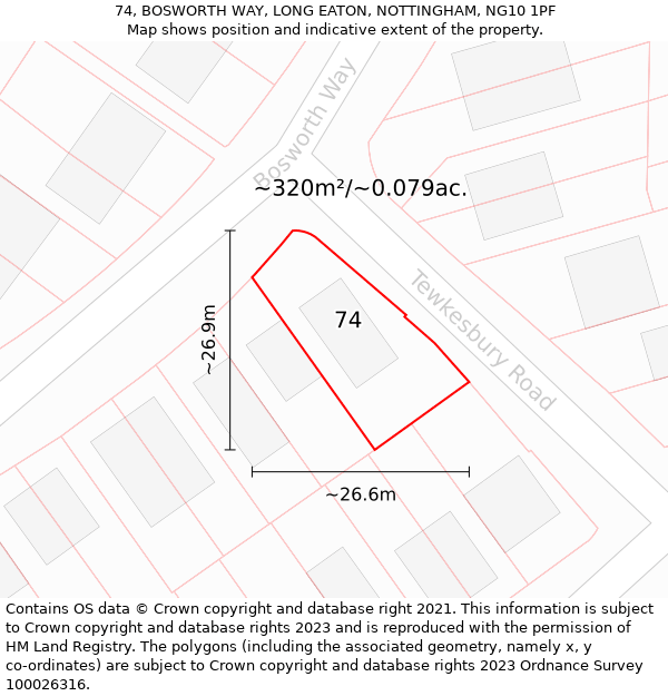 74, BOSWORTH WAY, LONG EATON, NOTTINGHAM, NG10 1PF: Plot and title map