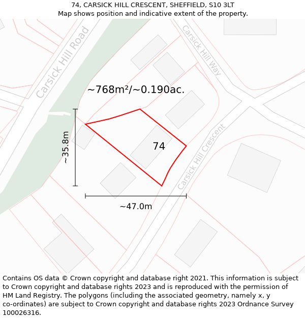 74, CARSICK HILL CRESCENT, SHEFFIELD, S10 3LT: Plot and title map