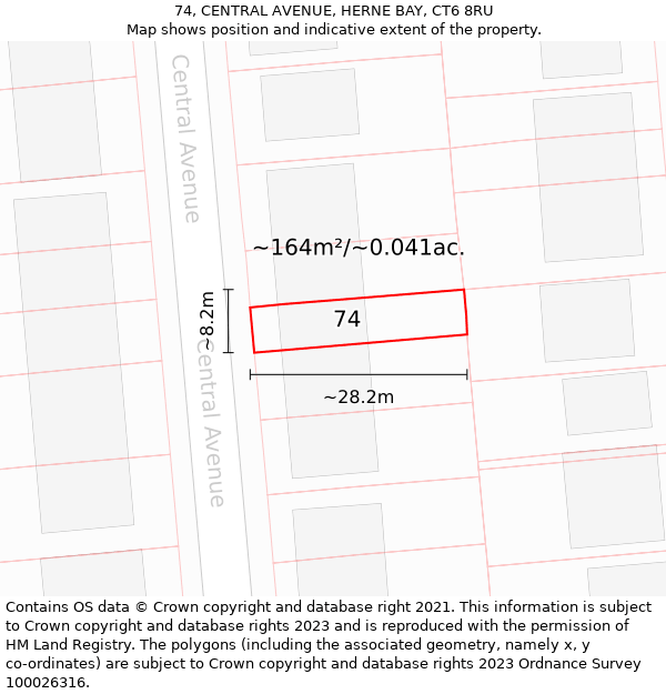 74, CENTRAL AVENUE, HERNE BAY, CT6 8RU: Plot and title map