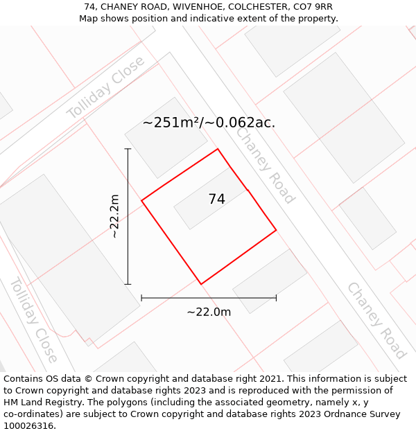 74, CHANEY ROAD, WIVENHOE, COLCHESTER, CO7 9RR: Plot and title map