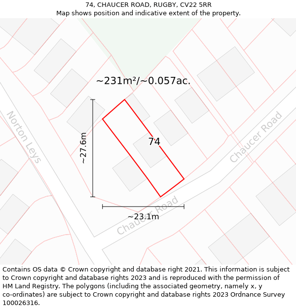 74, CHAUCER ROAD, RUGBY, CV22 5RR: Plot and title map