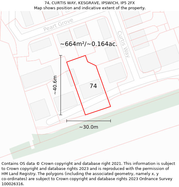 74, CURTIS WAY, KESGRAVE, IPSWICH, IP5 2FX: Plot and title map