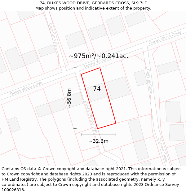 74, DUKES WOOD DRIVE, GERRARDS CROSS, SL9 7LF: Plot and title map