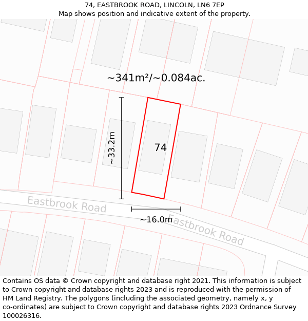 74, EASTBROOK ROAD, LINCOLN, LN6 7EP: Plot and title map