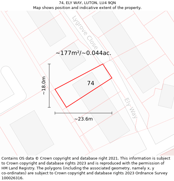 74, ELY WAY, LUTON, LU4 9QN: Plot and title map