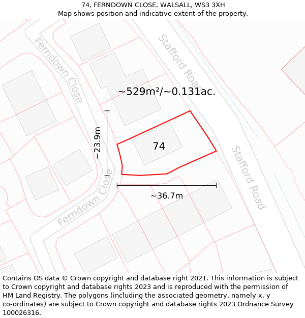 74, FERNDOWN CLOSE, WALSALL, WS3 3XH: Plot and title map