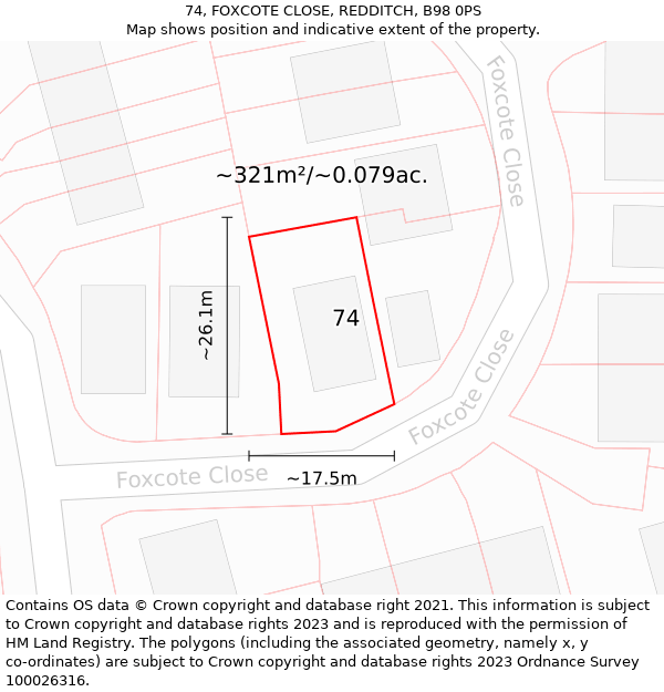 74, FOXCOTE CLOSE, REDDITCH, B98 0PS: Plot and title map