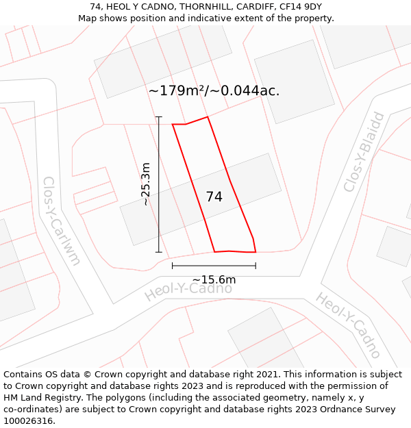 74, HEOL Y CADNO, THORNHILL, CARDIFF, CF14 9DY: Plot and title map