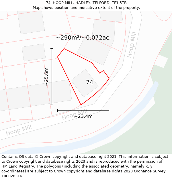 74, HOOP MILL, HADLEY, TELFORD, TF1 5TB: Plot and title map