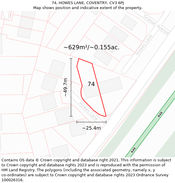 74, HOWES LANE, COVENTRY, CV3 6PJ: Plot and title map