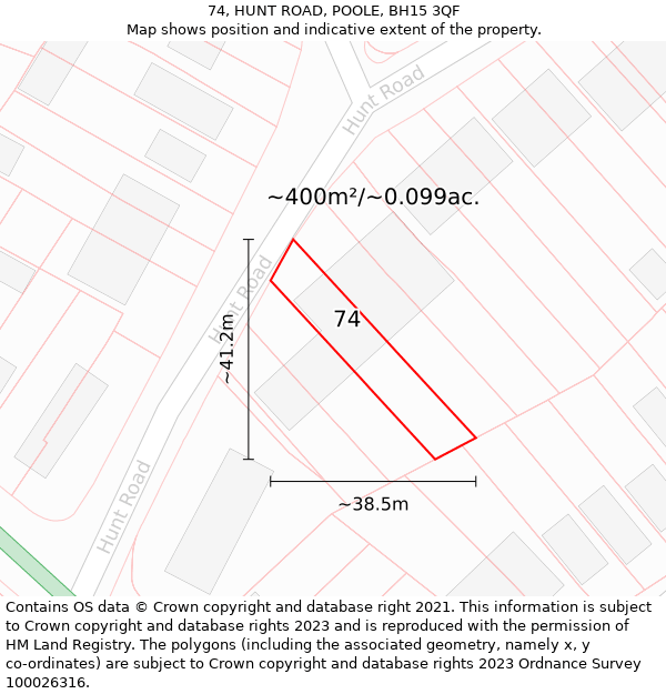 74, HUNT ROAD, POOLE, BH15 3QF: Plot and title map