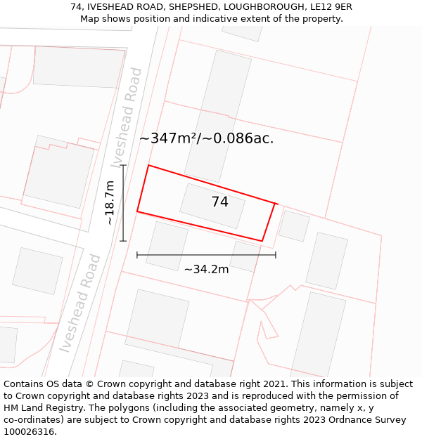 74, IVESHEAD ROAD, SHEPSHED, LOUGHBOROUGH, LE12 9ER: Plot and title map