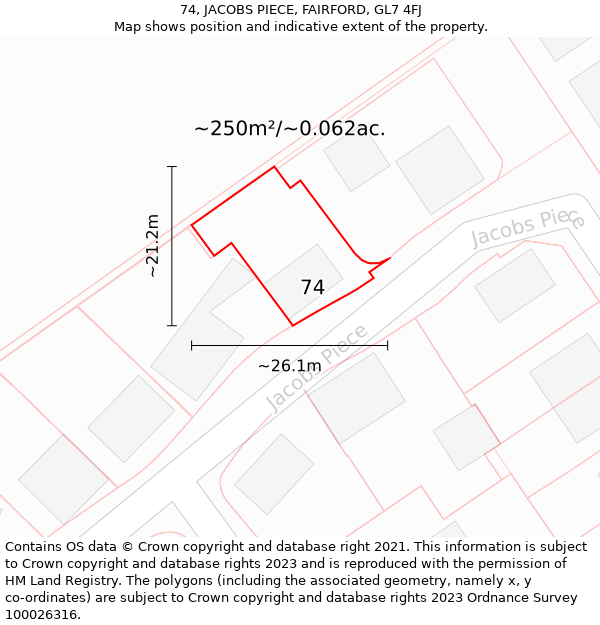 74, JACOBS PIECE, FAIRFORD, GL7 4FJ: Plot and title map