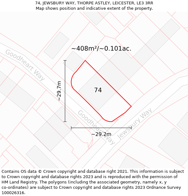 74, JEWSBURY WAY, THORPE ASTLEY, LEICESTER, LE3 3RR: Plot and title map