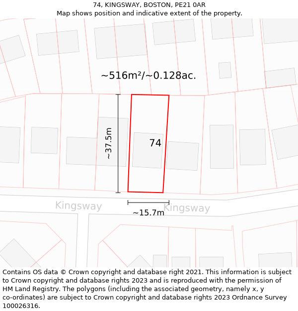 74, KINGSWAY, BOSTON, PE21 0AR: Plot and title map