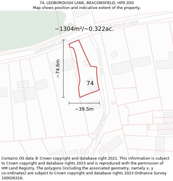 74, LEDBOROUGH LANE, BEACONSFIELD, HP9 2DG: Plot and title map