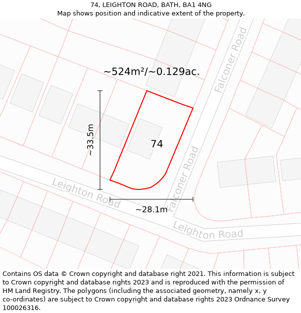 74, LEIGHTON ROAD, BATH, BA1 4NG: Plot and title map