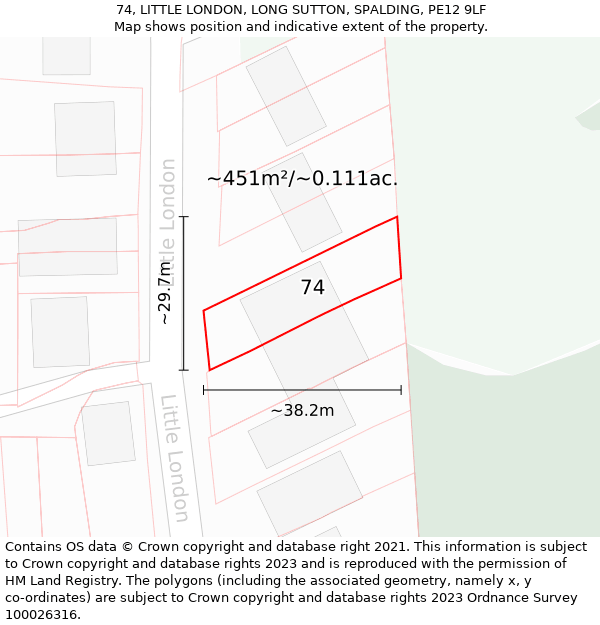 74, LITTLE LONDON, LONG SUTTON, SPALDING, PE12 9LF: Plot and title map