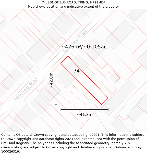 74, LONGFIELD ROAD, TRING, HP23 4DF: Plot and title map