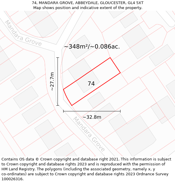 74, MANDARA GROVE, ABBEYDALE, GLOUCESTER, GL4 5XT: Plot and title map