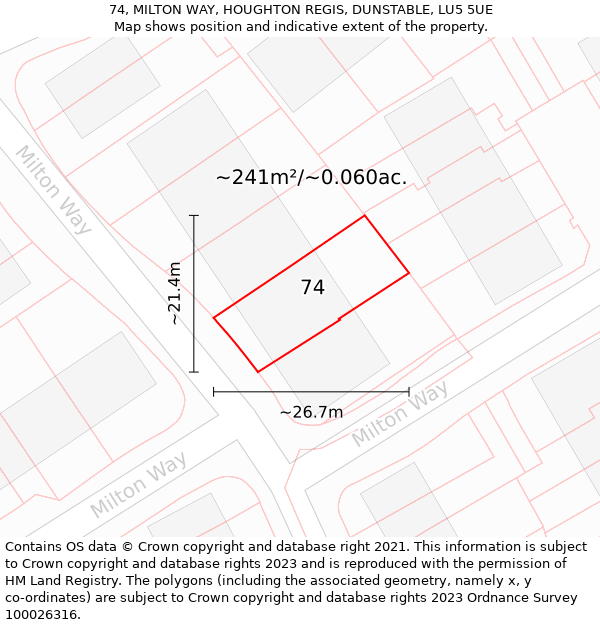 74, MILTON WAY, HOUGHTON REGIS, DUNSTABLE, LU5 5UE: Plot and title map