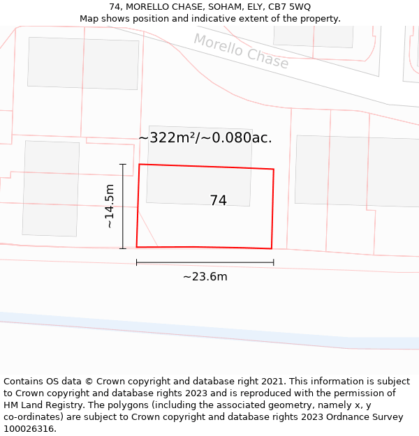 74, MORELLO CHASE, SOHAM, ELY, CB7 5WQ: Plot and title map