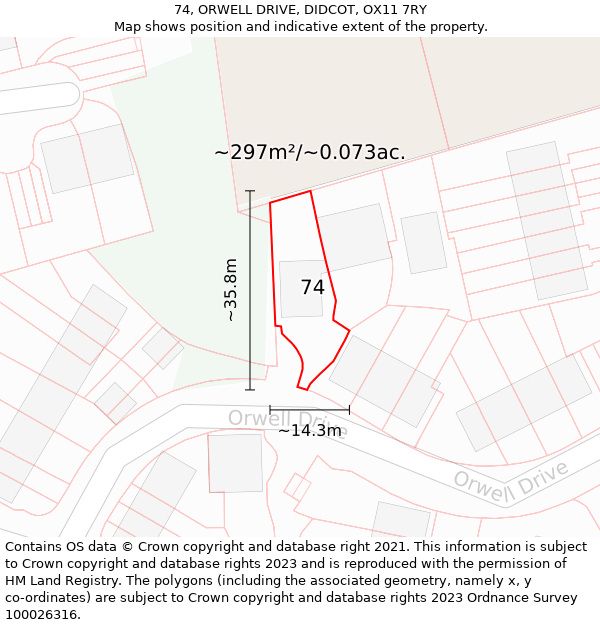 74, ORWELL DRIVE, DIDCOT, OX11 7RY: Plot and title map