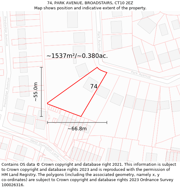 74, PARK AVENUE, BROADSTAIRS, CT10 2EZ: Plot and title map