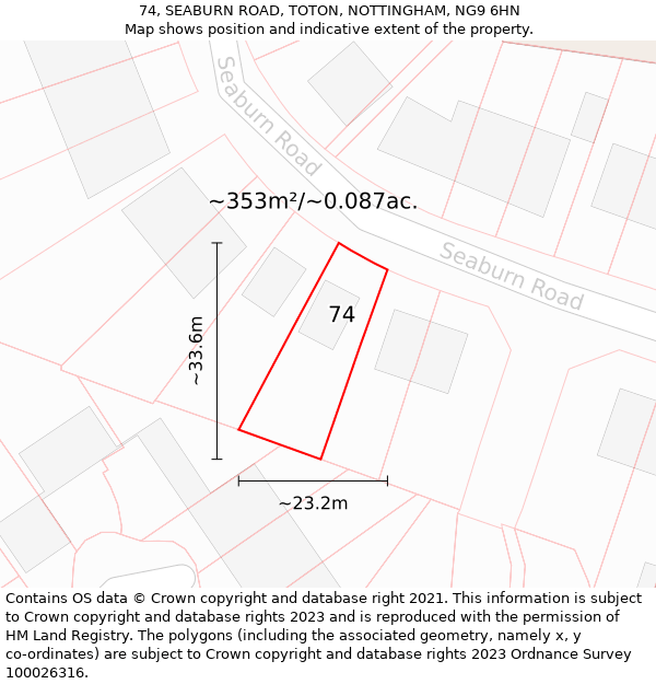 74, SEABURN ROAD, TOTON, NOTTINGHAM, NG9 6HN: Plot and title map