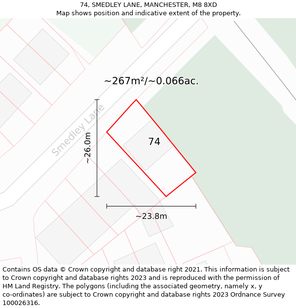 74, SMEDLEY LANE, MANCHESTER, M8 8XD: Plot and title map